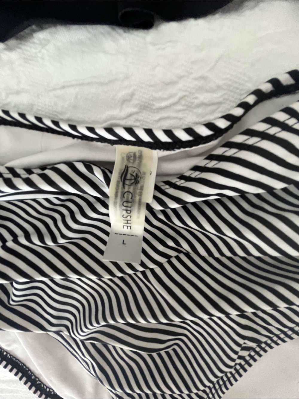 Cupshe Black Ruffle bikini Top with Black & White Striped High-Waist Bottoms - Picture 2 of 2